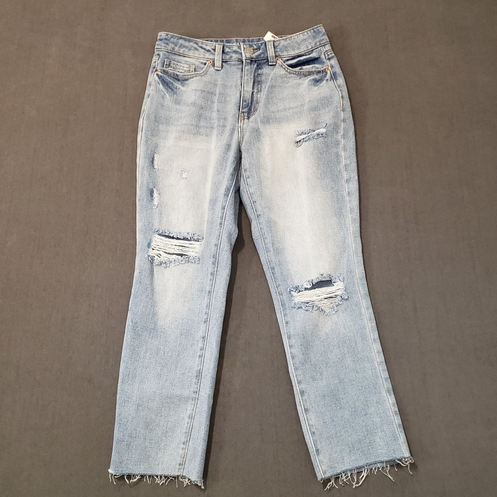Time & Tru Jeans Womens Size 4 High Rise Straight Distressed Raw Hem New